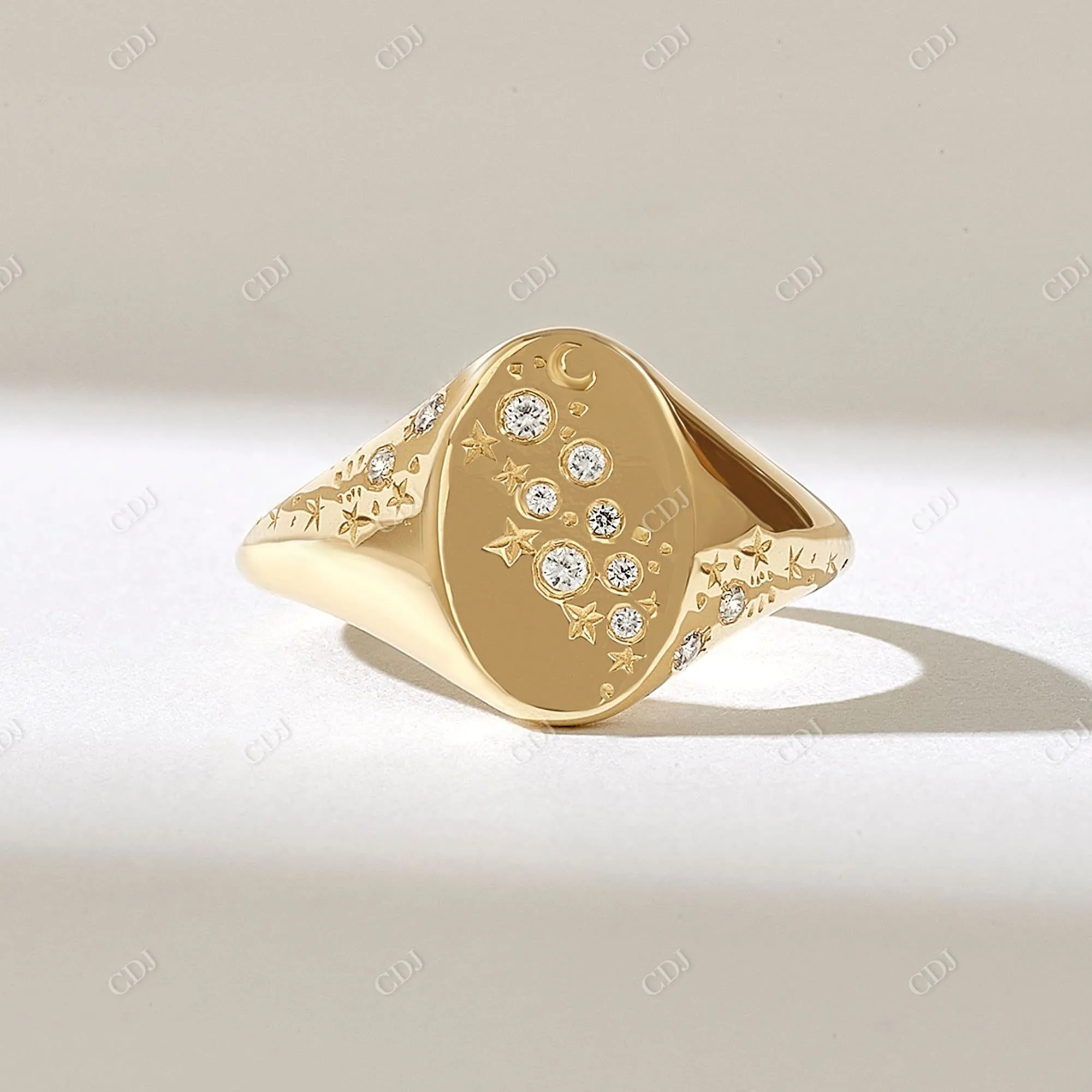 0.09CTW Round Lab Grown Diamond Celestial Signet Ring