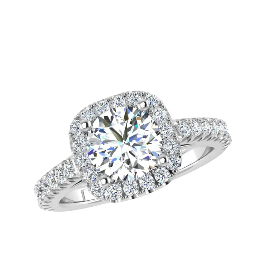 0.45ct. Round diamond cushion halo Engagement Ring