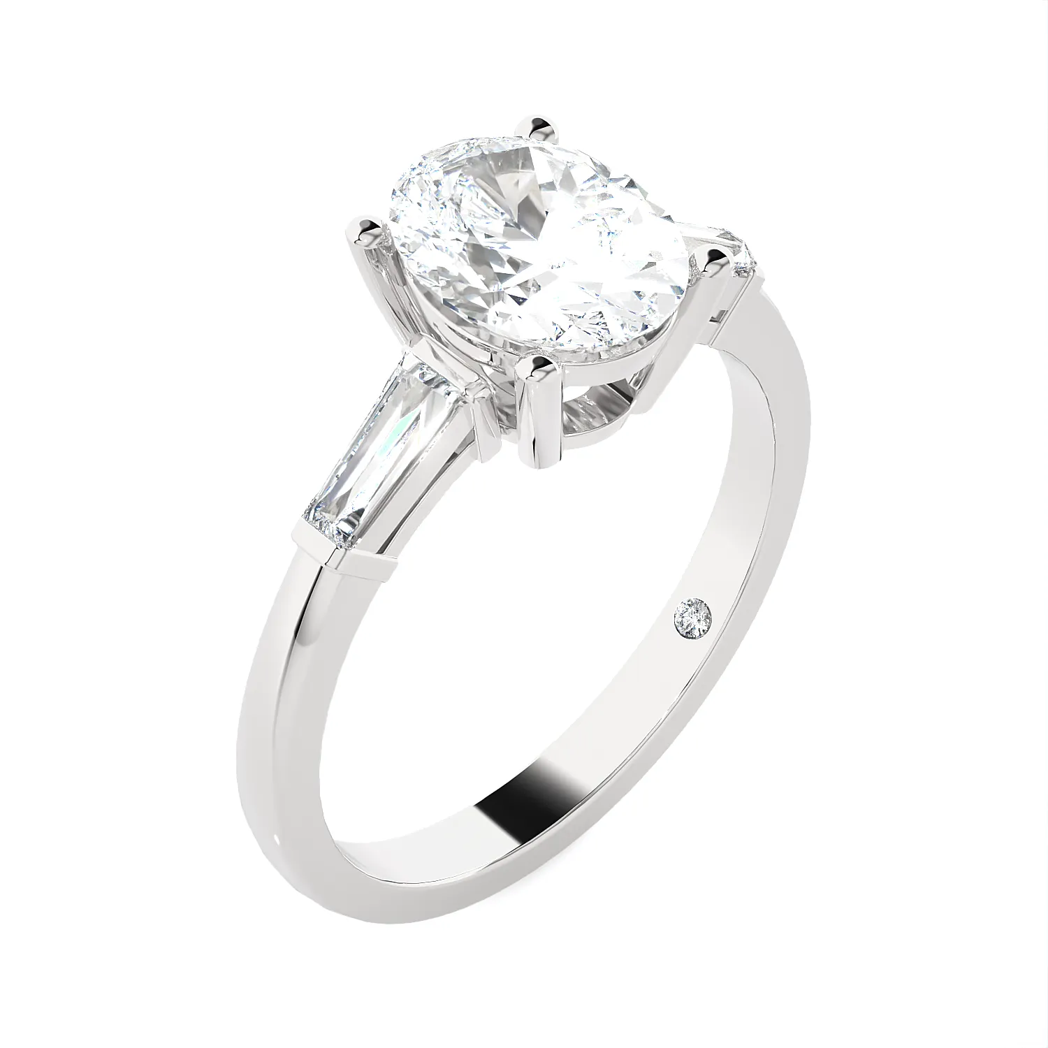 1 3/4 ctw Oval with Tapered Baguette Three Stone Lab Grown Diamond Ring