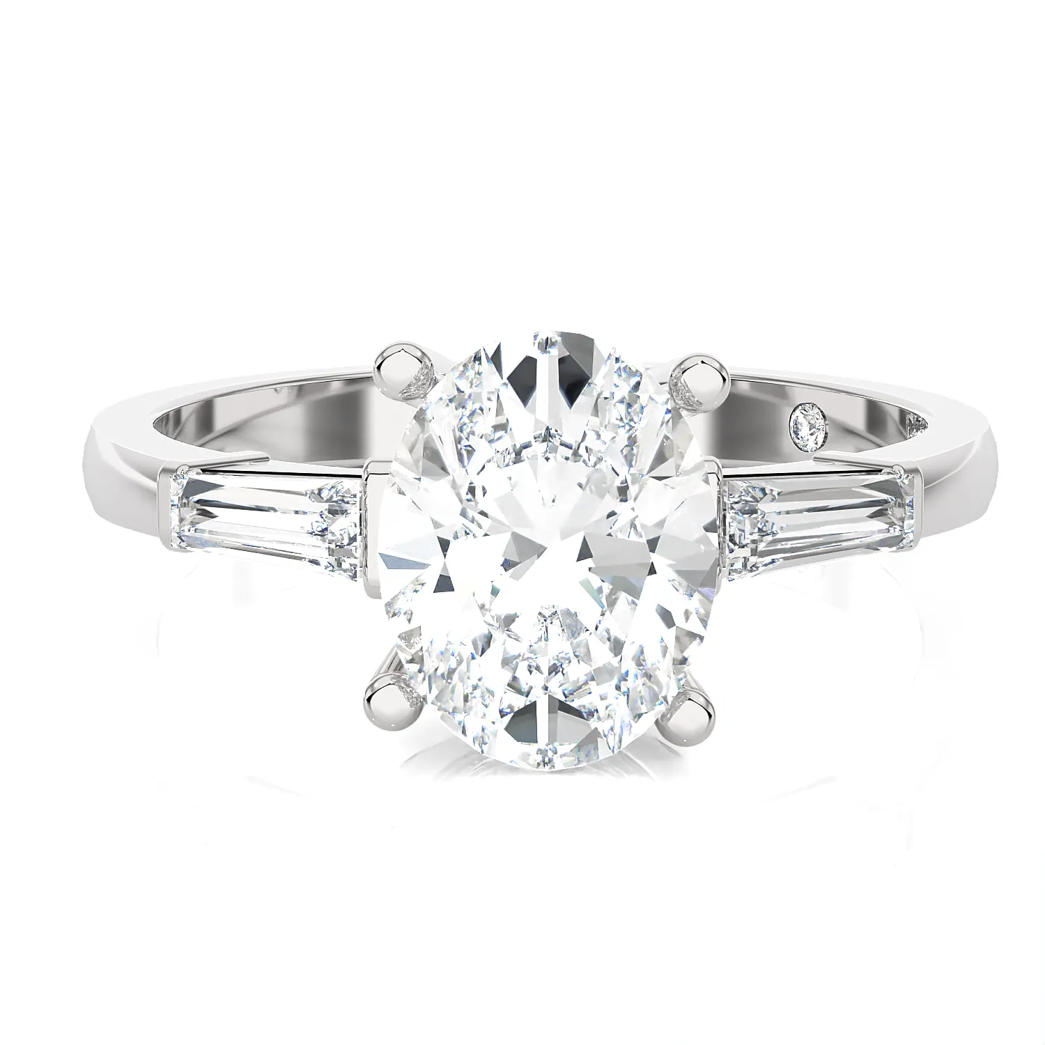 1 3/4 ctw Oval with Tapered Baguette Three Stone Lab Grown Diamond Ring