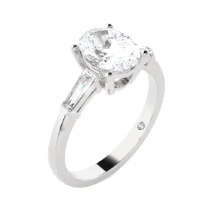 1 3/4 ctw Oval with Tapered Baguette Three Stone Lab Grown Diamond Ring