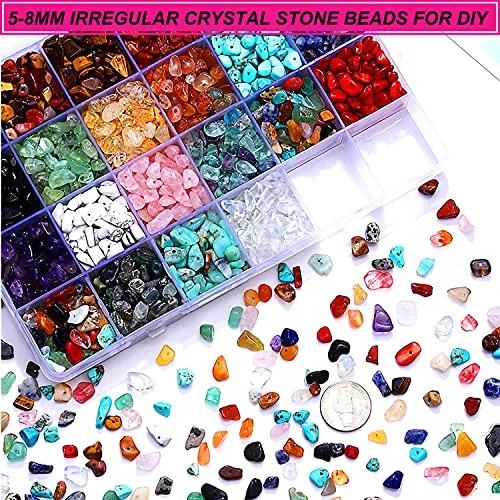 1000PCS Crystal Stone Beads for Jewelry Making, Natural Chip 5-8mm Irregular Gemstones Multicolored Rock Loose Beads for Ring, Earrings, Necklace,