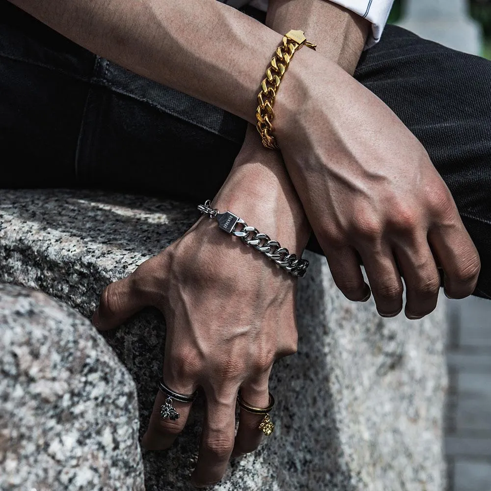 10MM CURB LINK CHAIN AND HALF SMALL CHAIN BRACELET