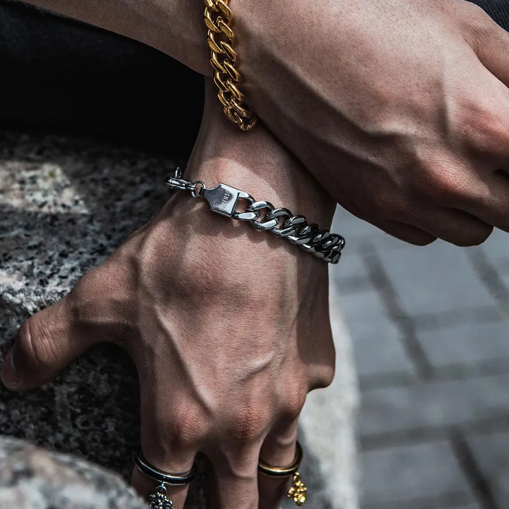 10MM CURB LINK CHAIN AND HALF SMALL CHAIN BRACELET