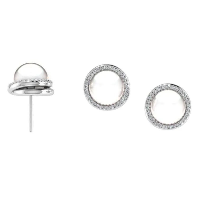 10mm Pearl and Diamond Halo Stud Earrings