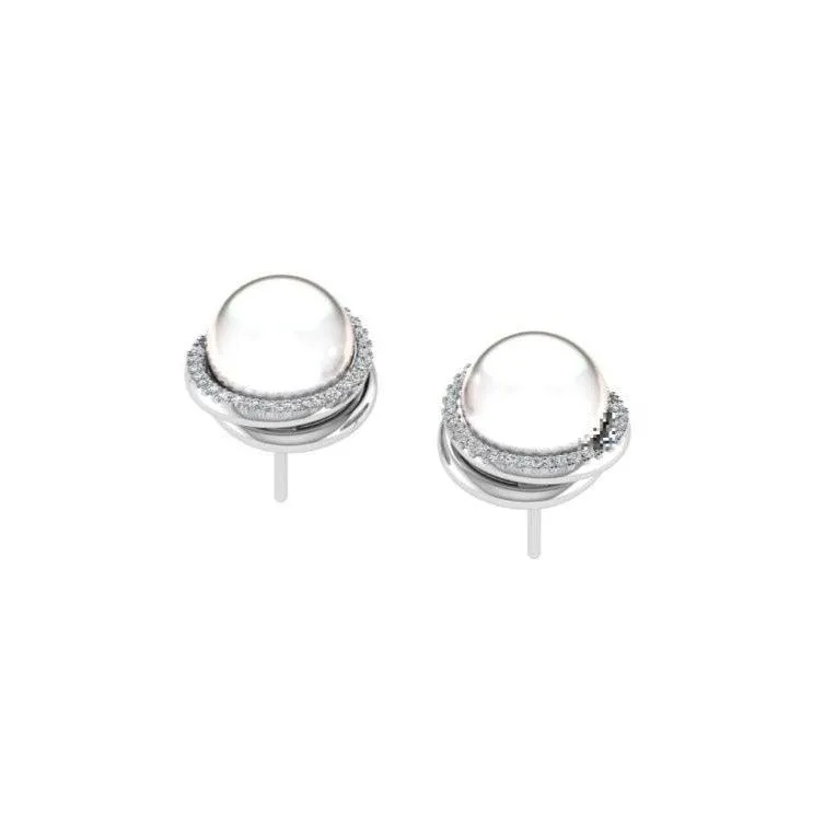 10mm Pearl and Diamond Halo Stud Earrings