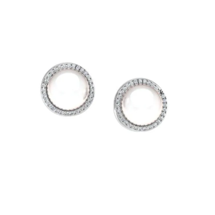 10mm Pearl and Diamond Halo Stud Earrings