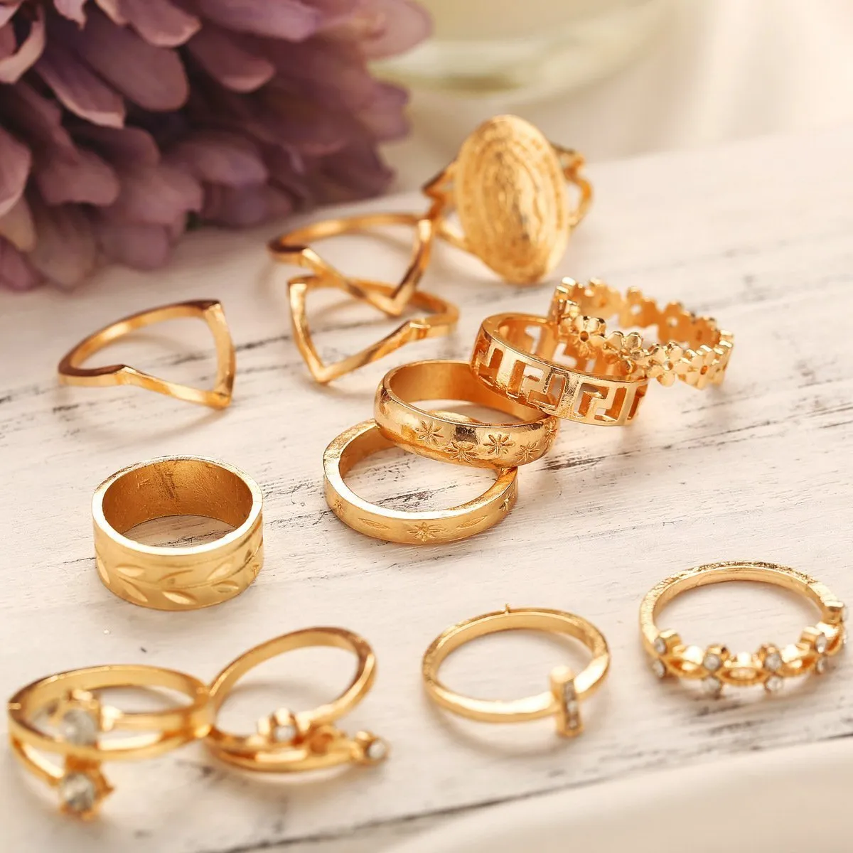 13-Piece Medallion Ring Set with Austrian Crystals