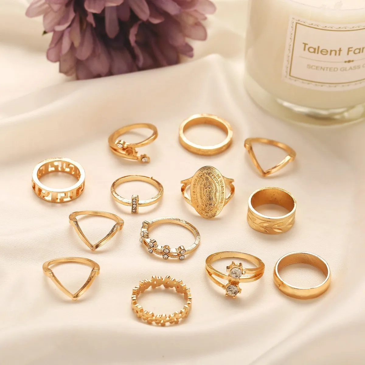 13-Piece Medallion Ring Set with Austrian Crystals