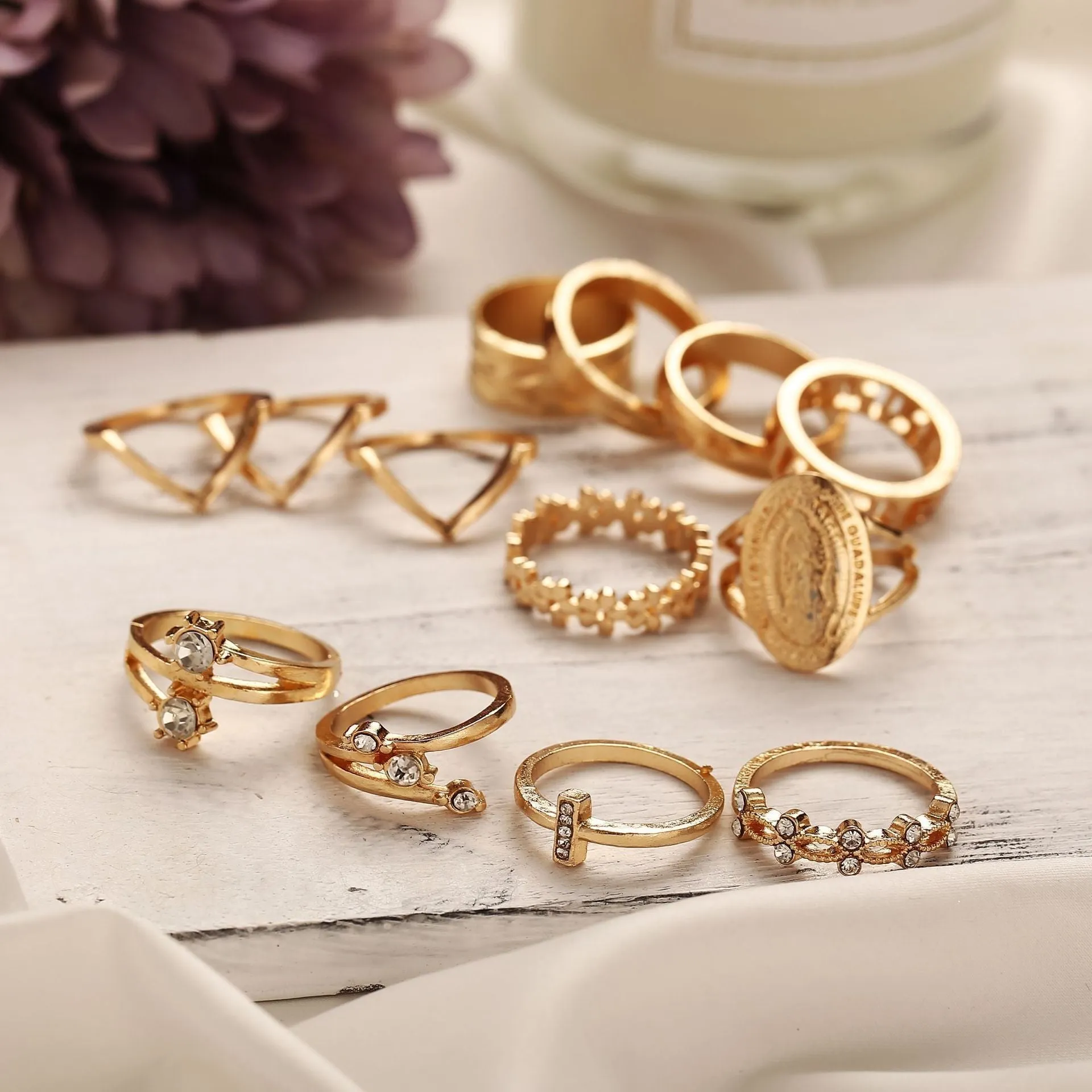 13-Piece Medallion Ring Set with Austrian Crystals