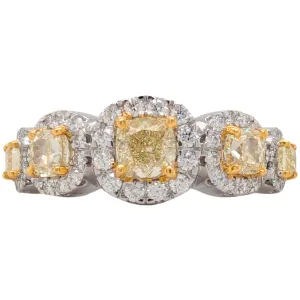 14K Two Tone Gold 5 Cushion Cut Diamond Halo Ring 1.99CTW