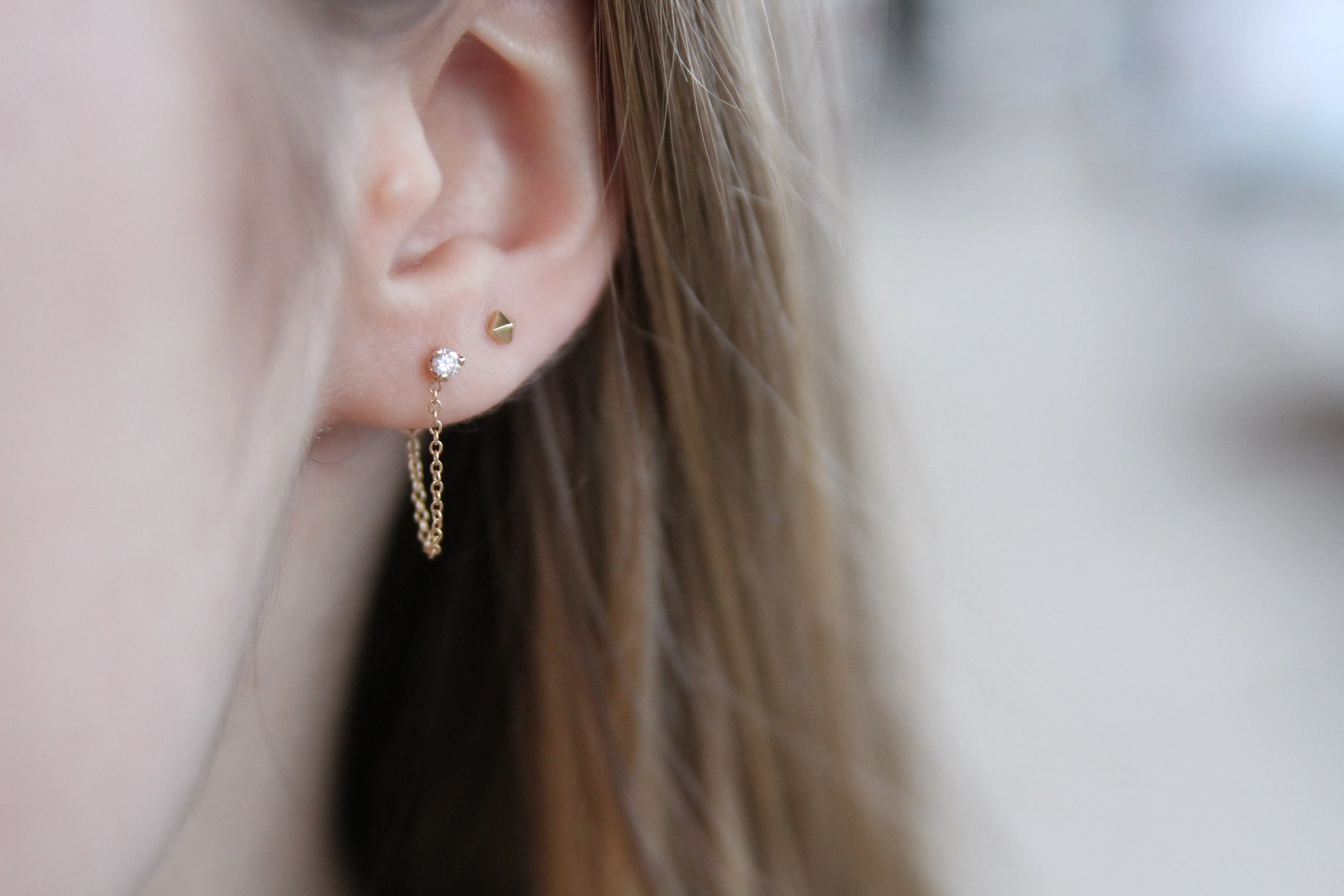 14K WHITE DIAMOND AND CHAIN EARRINGS