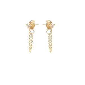 14K WHITE DIAMOND AND CHAIN EARRINGS