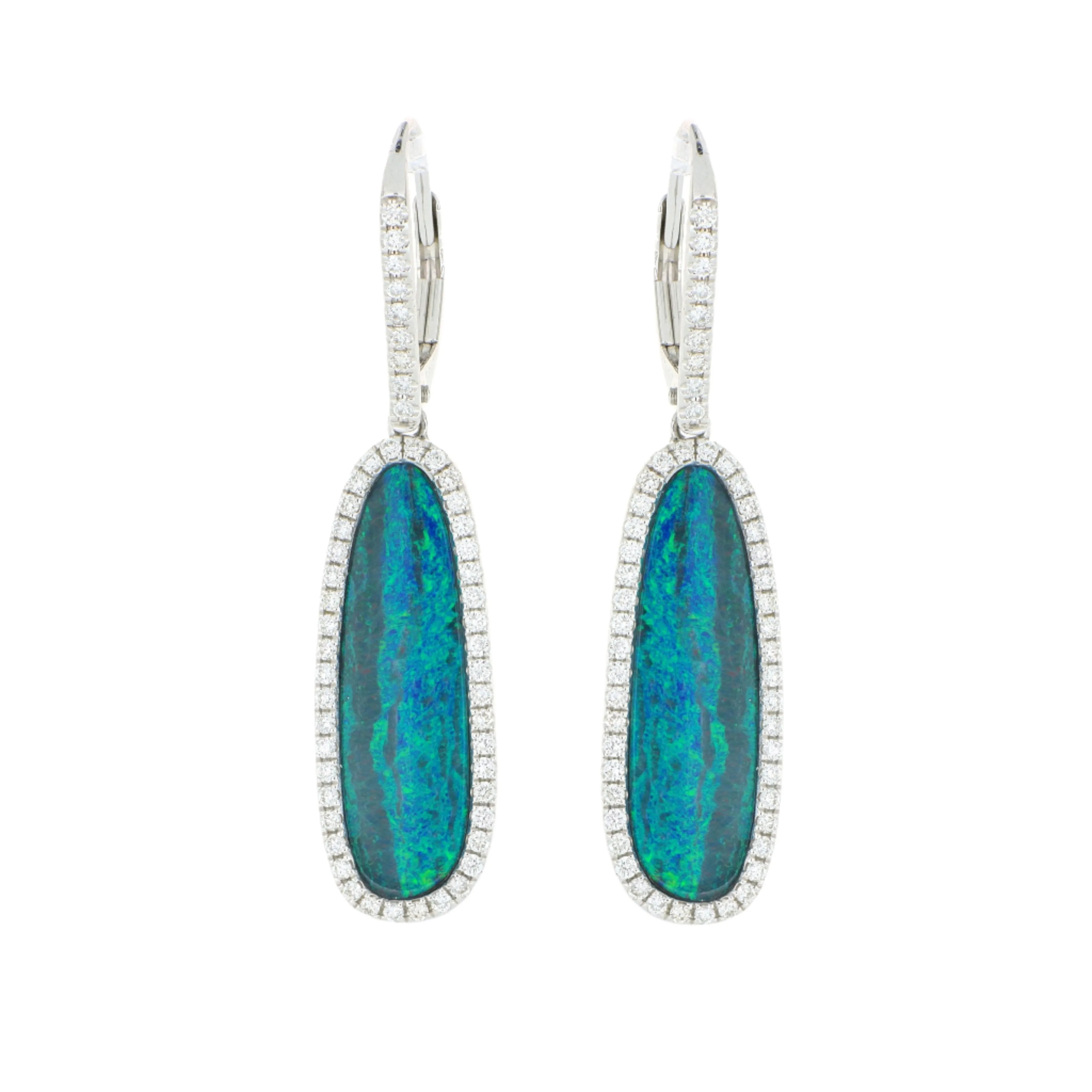 14k White Gold Australian Opal and Diamond Accented Earrings