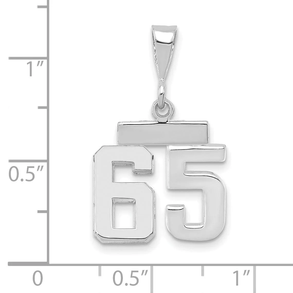 14k White Gold Polished Finish Small Size Number 65 Charm Pendant