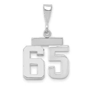 14k White Gold Polished Finish Small Size Number 65 Charm Pendant