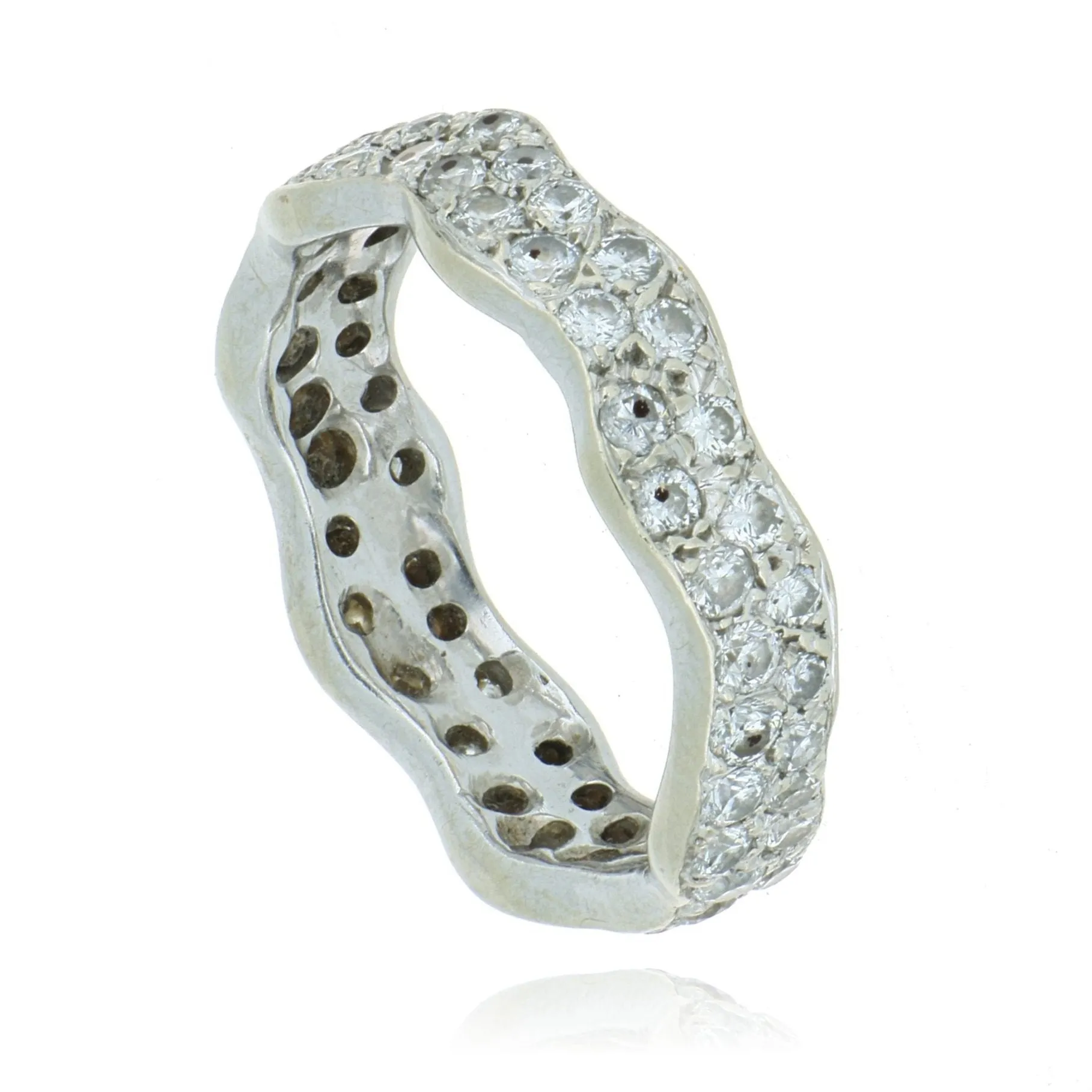 14k White Gold Two Row Wavy Diamond Ring