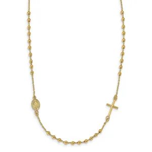 14k Yellow Gold Sideways Cross Rosary Necklace