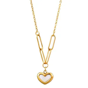 18K Gold Plated Stainless Steel White Heart Pedant Necklace