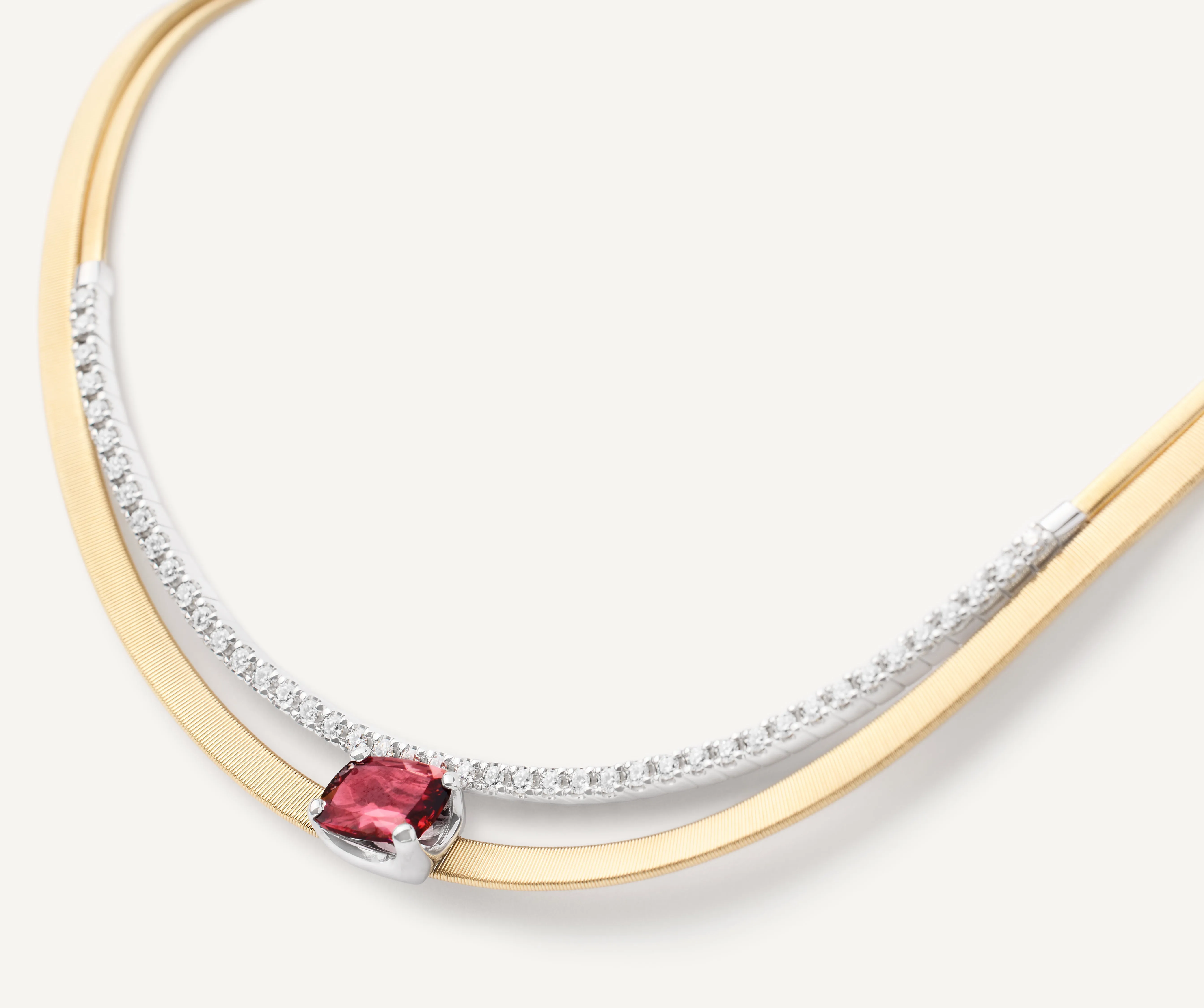 18K Yellow Gold Collar Necklace With Pink Tourmaline and Diamonds