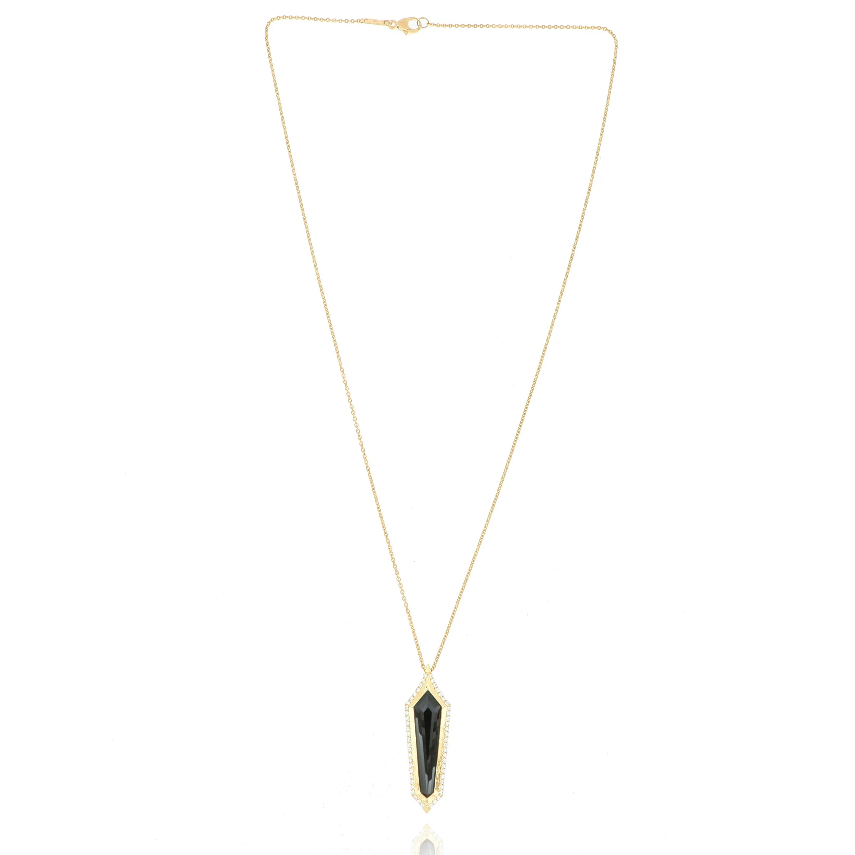 18k Yellow Gold Kite Shaped Tourmaline and Diamond Accented Necklace