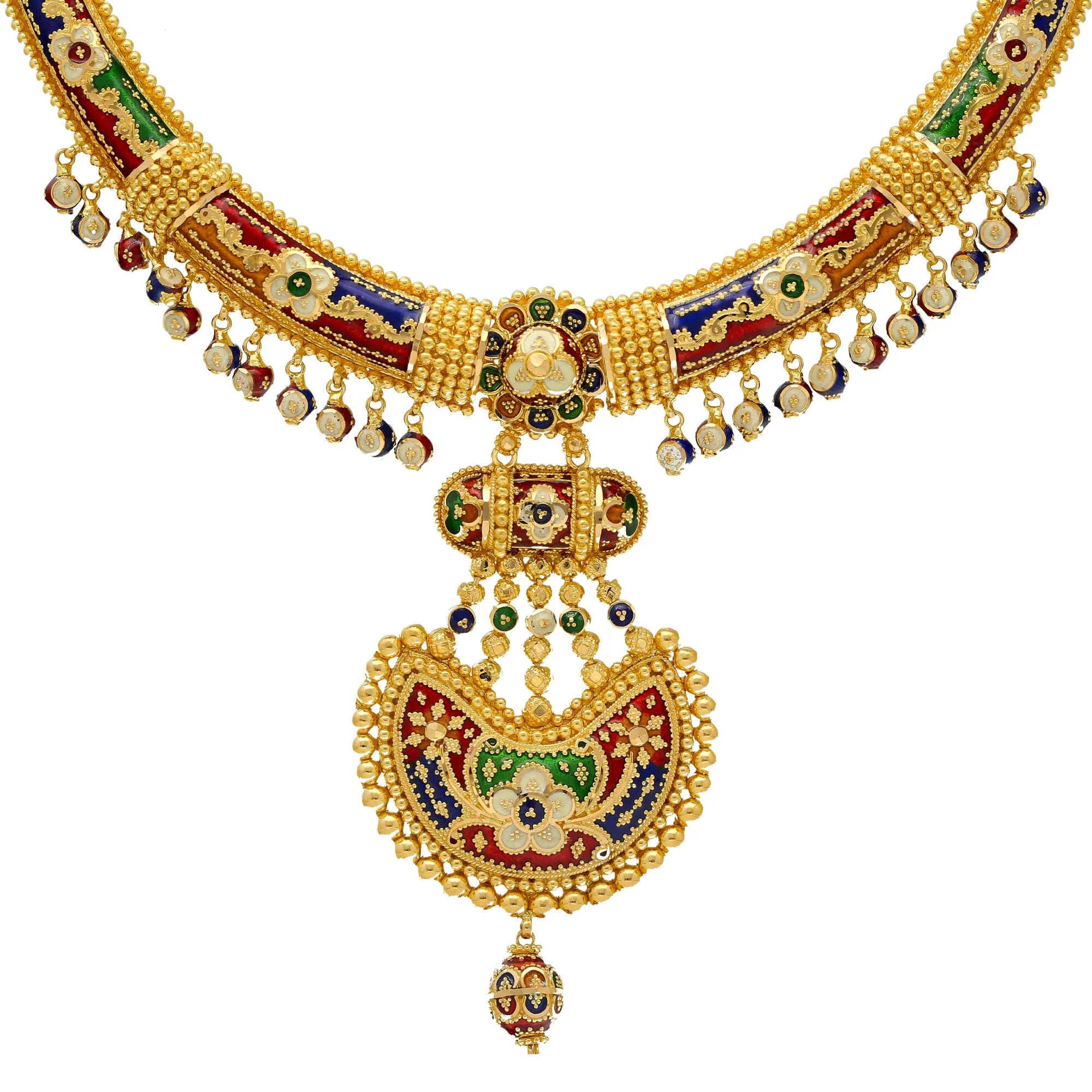 22K Gold Meenakari Jewelry Set (87.8gm)