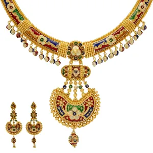 22K Gold Meenakari Jewelry Set (87.8gm)