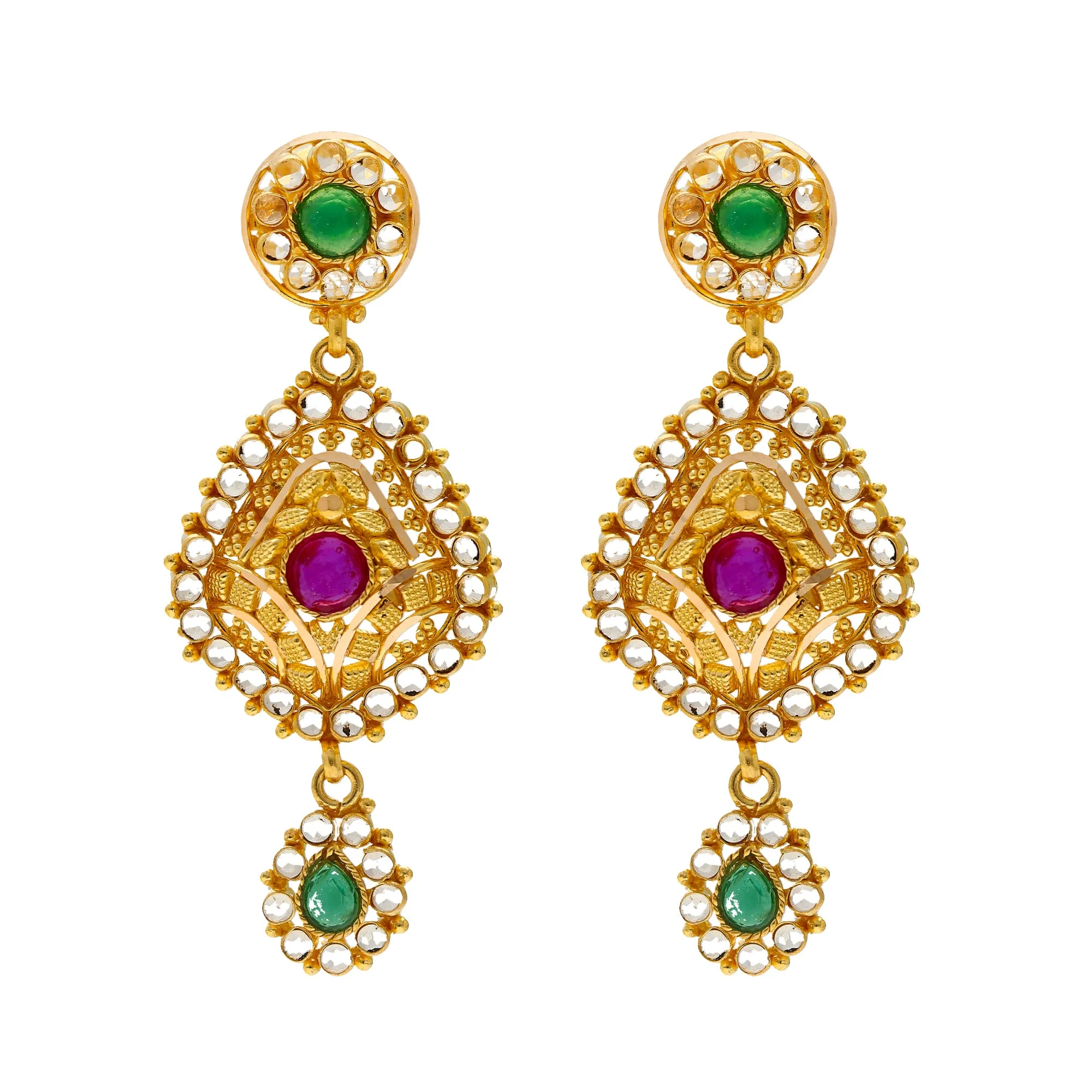 22K Yellow Gold, Emerald, & Ruby Jewelry Set (58.5gm)