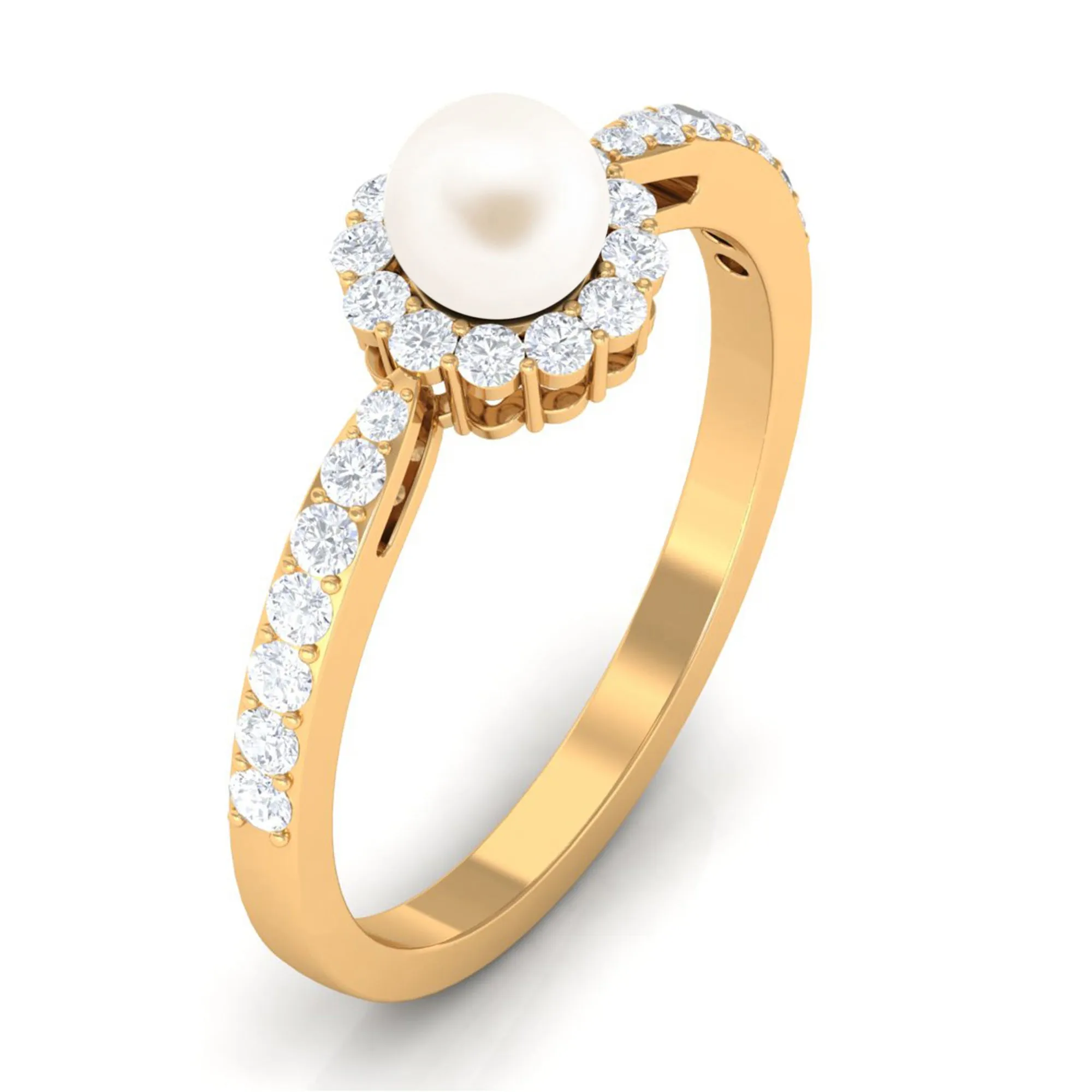 2.75 CT Classic Freshwater Pearl Promise Ring with Diamond Halo