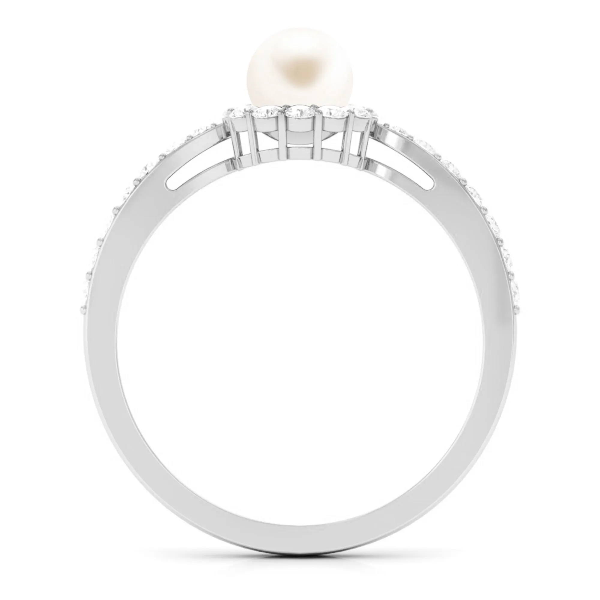 2.75 CT Classic Freshwater Pearl Promise Ring with Diamond Halo