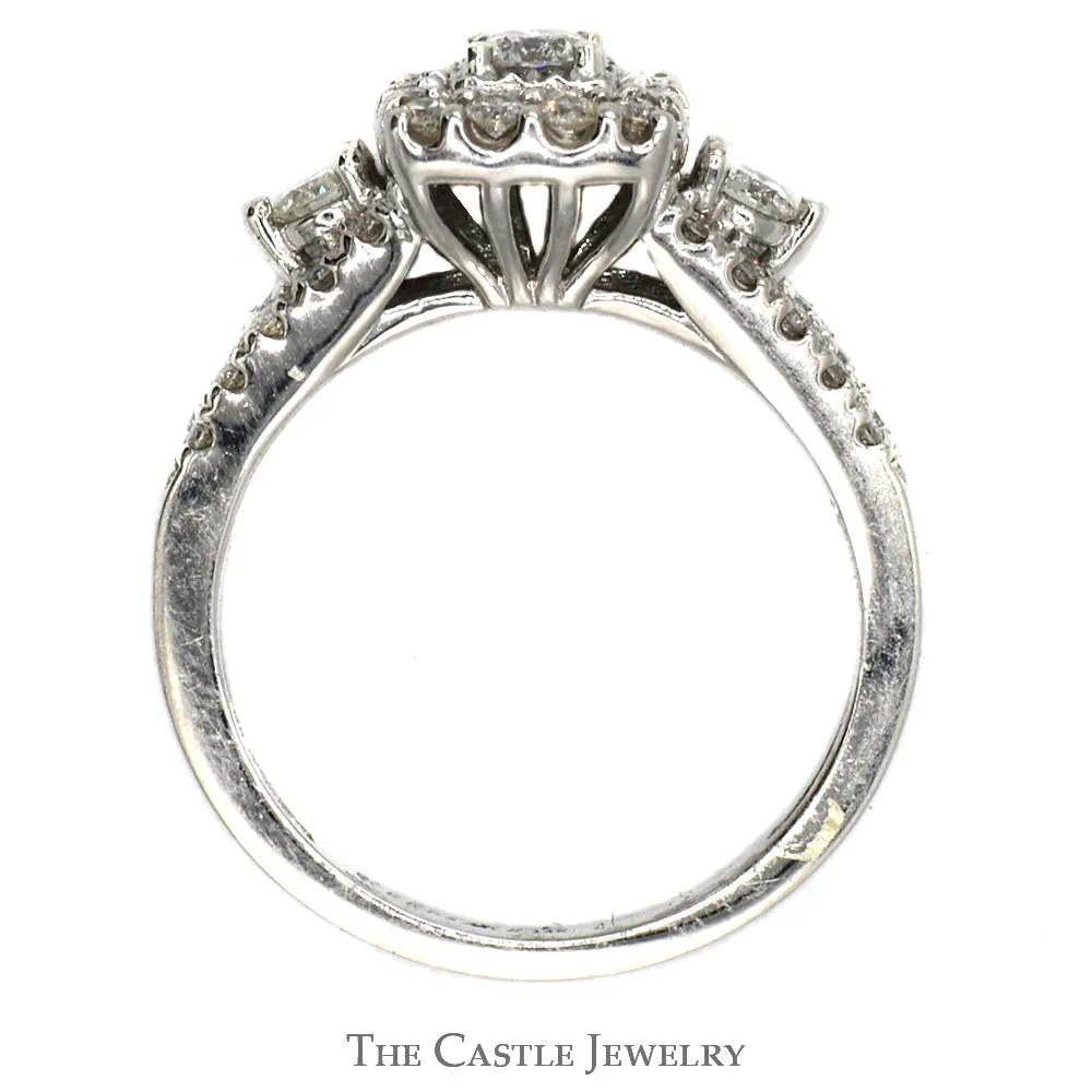 14k White Gold Engagement Ring with Square Halo and 3/4cttw Diamond Accents in Split Shank Setting