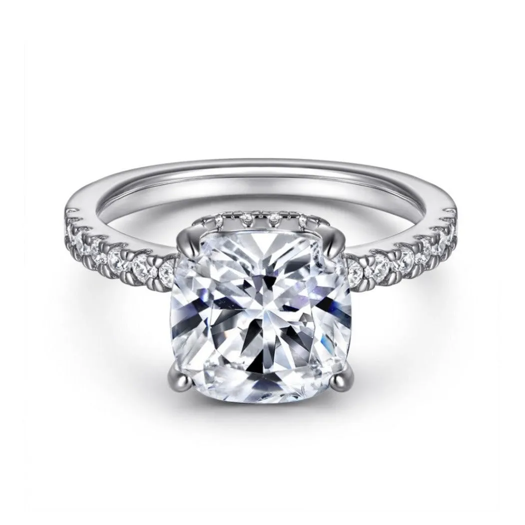 4 Carat Cushion Cut Double Hidden Halo Engagement Ring