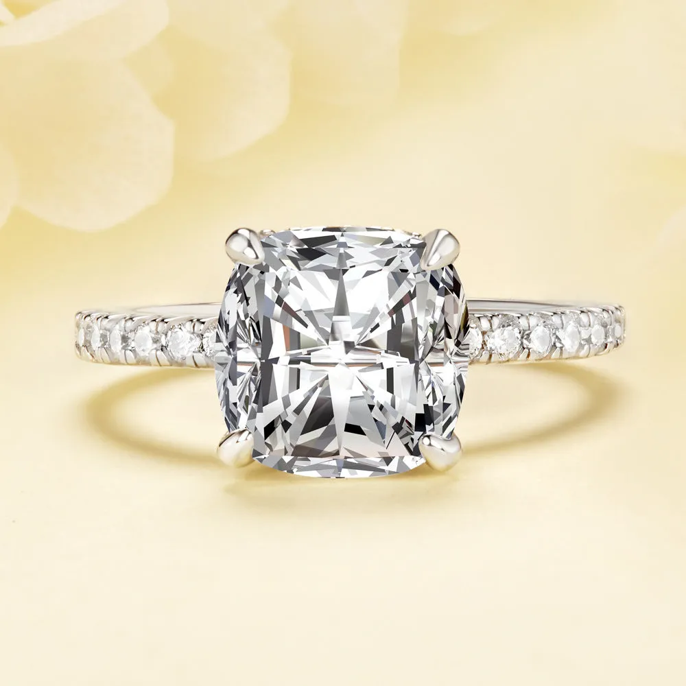 4 Carat Cushion Cut Double Hidden Halo Engagement Ring