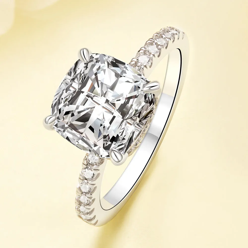 4 Carat Cushion Cut Double Hidden Halo Engagement Ring