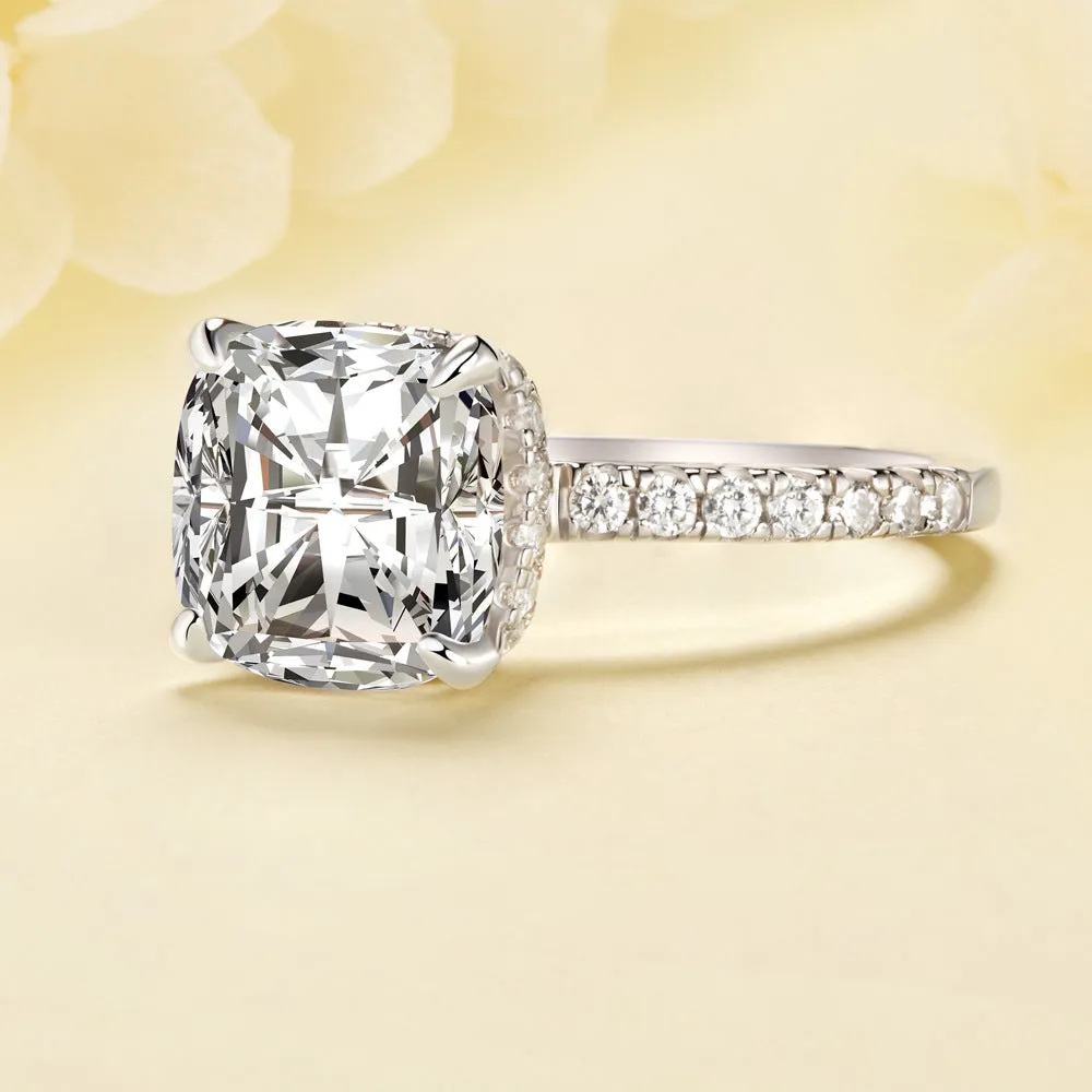 4 Carat Cushion Cut Double Hidden Halo Engagement Ring