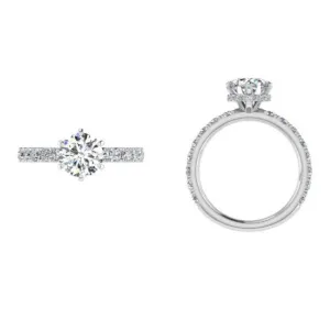 6 prong Round Diamond Engagement Ring with Hidden Halo