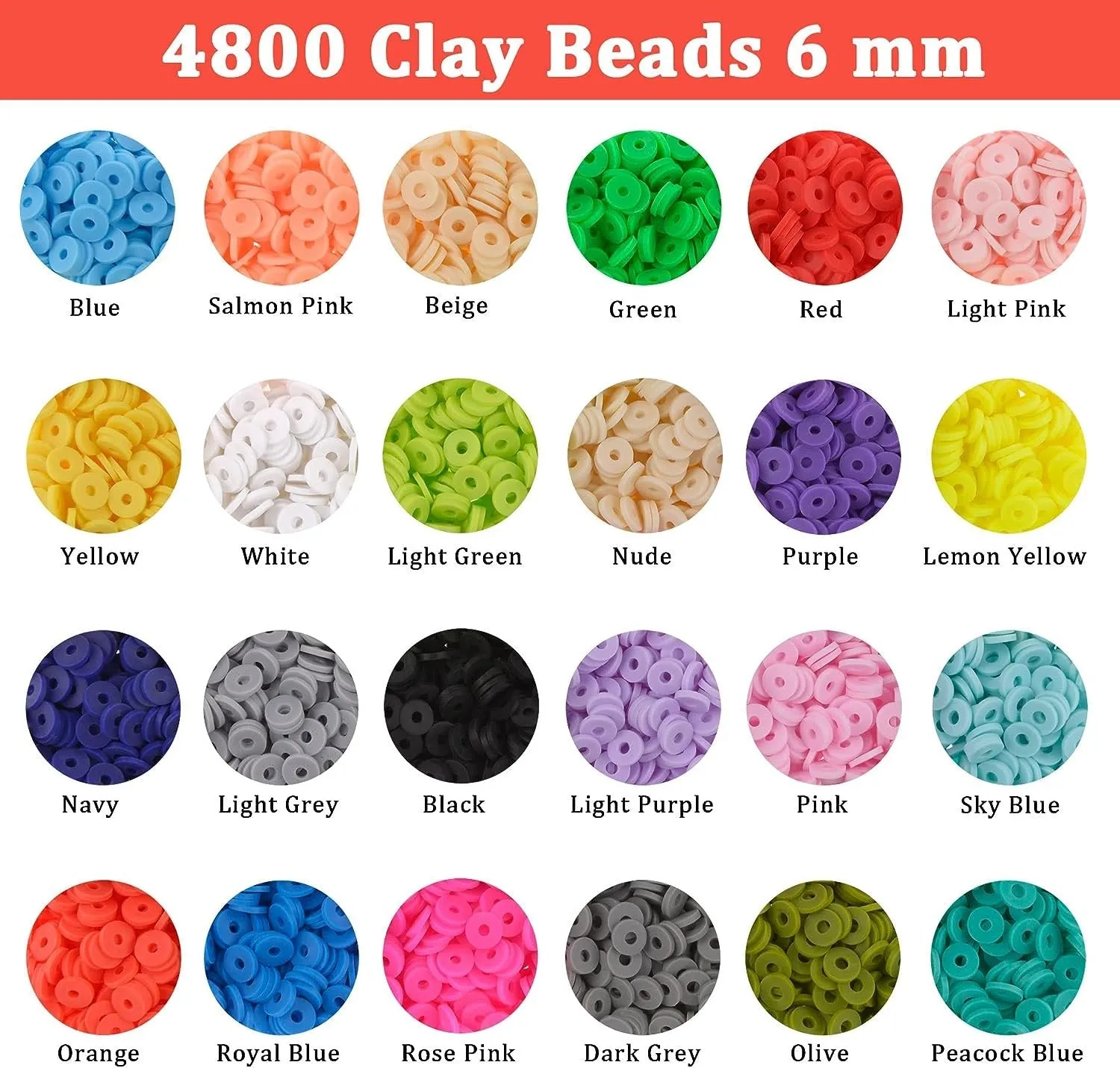 6000pcs Polymer Clay Beads Set, 24 Colors, Non-toxic, Jewelry Making Kit THELI-CRAFT