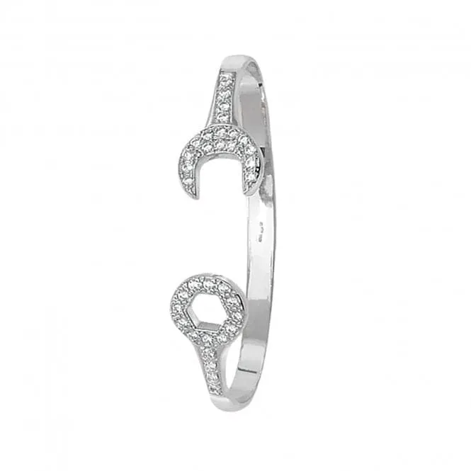 9CT White Gold Baby Spanner Zirconia Bangle BN343W