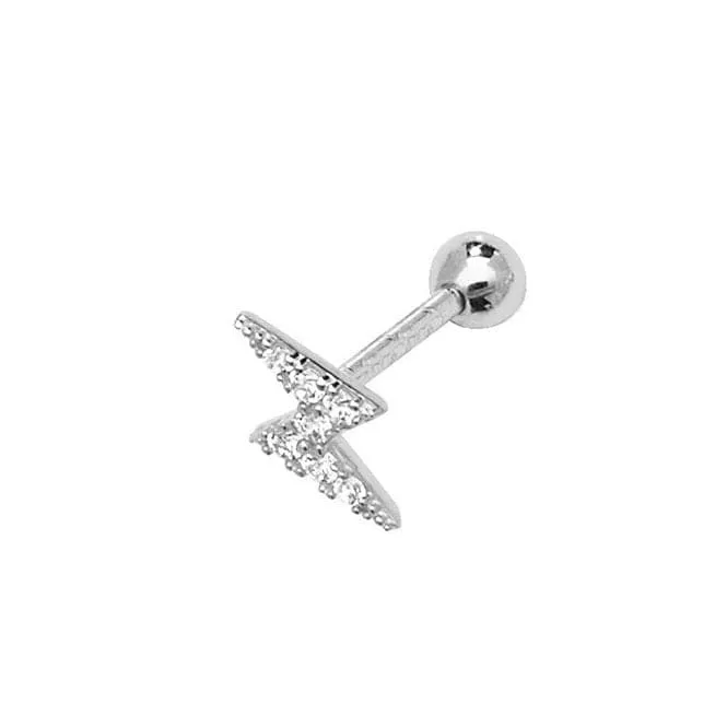 9ct White Gold Zirconia Lightning Bolt Cartilage 8.5mm Post Stud ES922WP