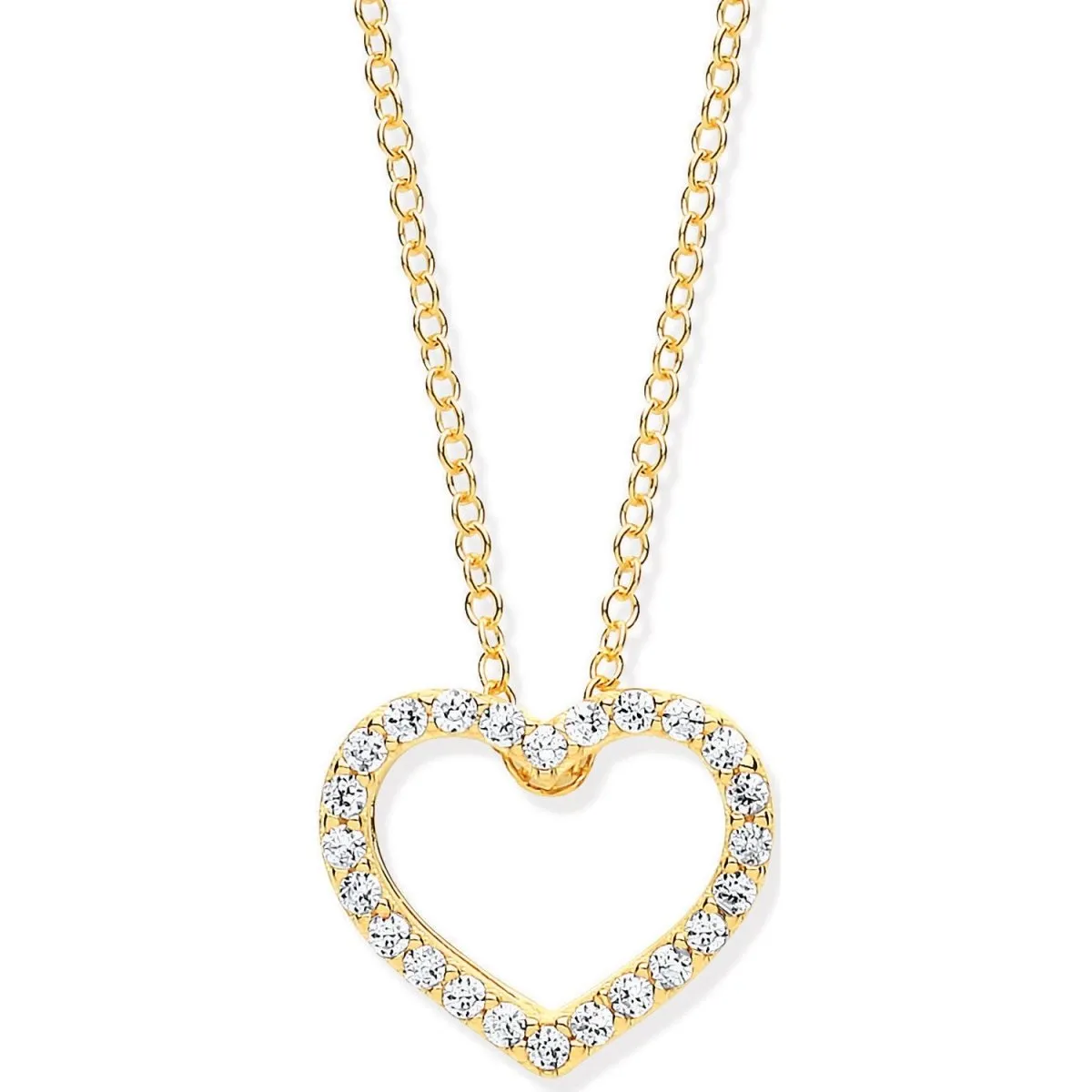 9ct Yellow Gold CZ Heart Necklace on 18" Chain