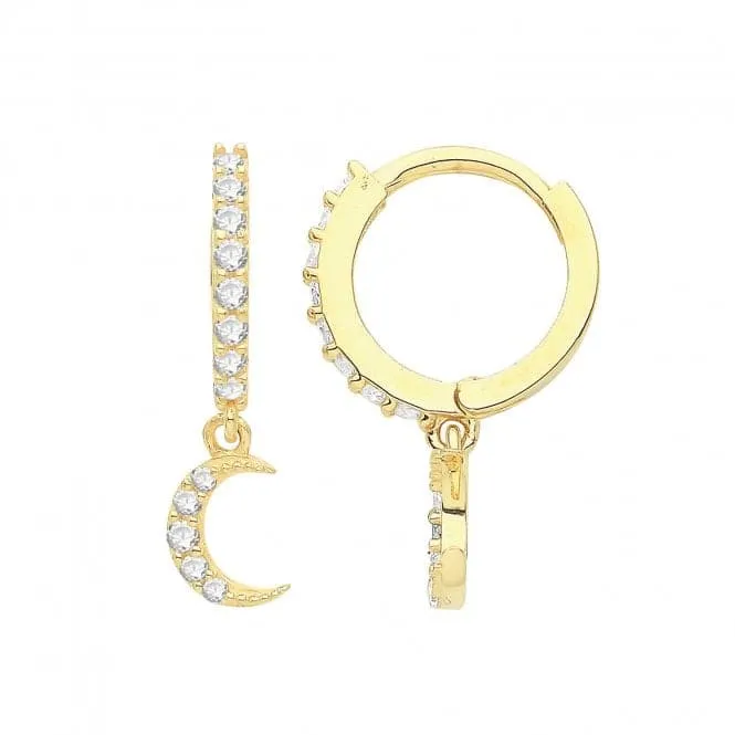 9ct Yellow Gold Moon Drop Earrings with Zirconia Accents ES1679