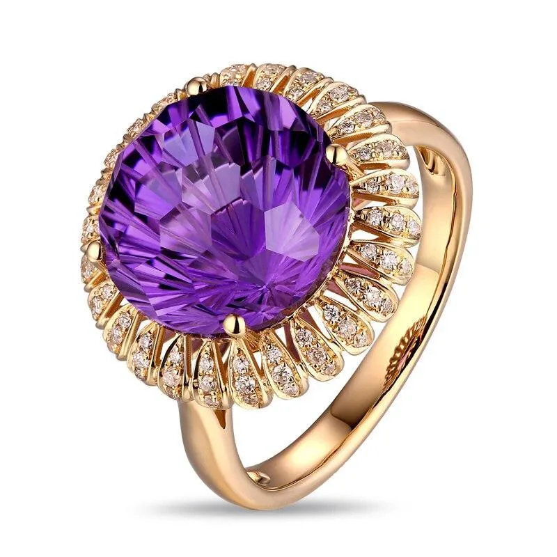 Amethyst 6.85ct 14k Gold Natural Diamond Ring