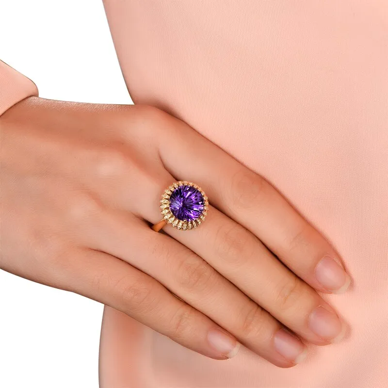 Amethyst 6.85ct 14k Gold Natural Diamond Ring