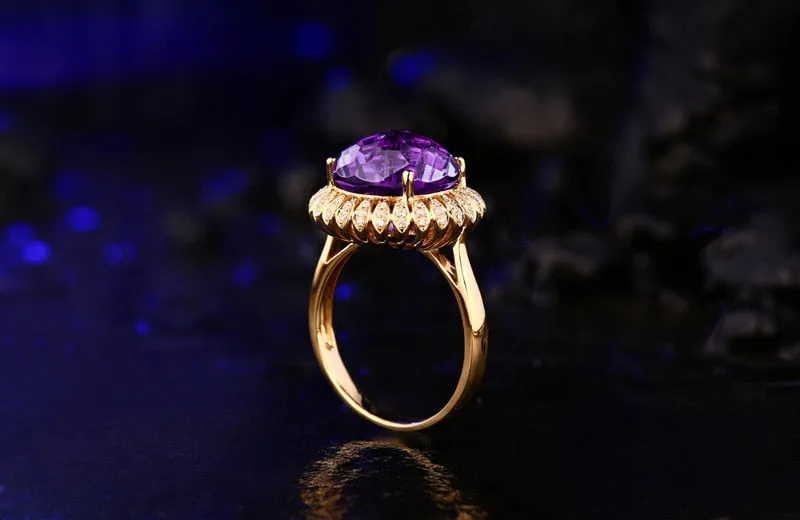 Amethyst 6.85ct 14k Gold Natural Diamond Ring