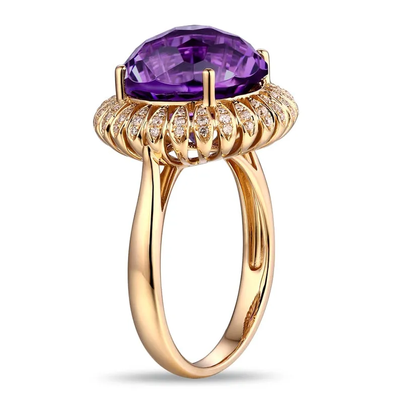 Amethyst 6.85ct 14k Gold Natural Diamond Ring