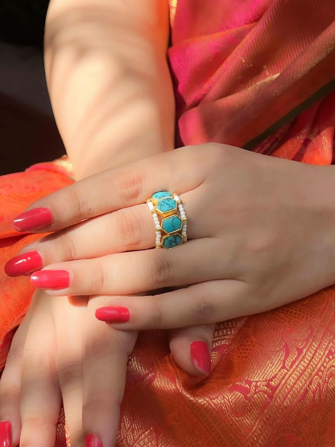 Angira Dhar In Classic Polki Stone Ring Light Blue