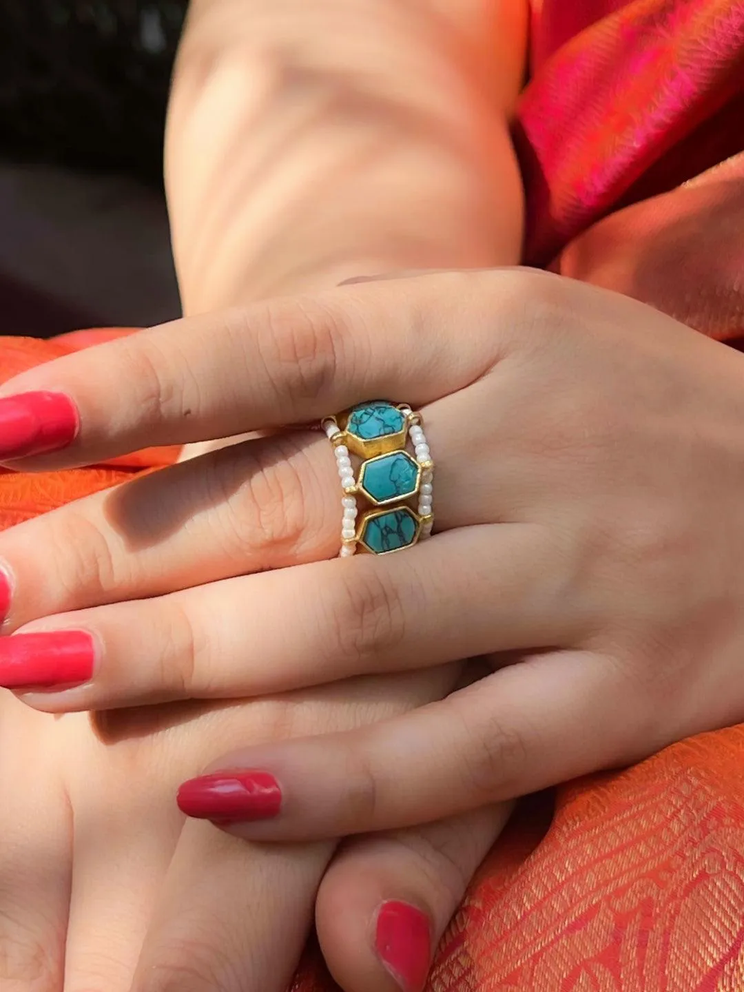 Angira Dhar In Classic Polki Stone Ring Light Blue