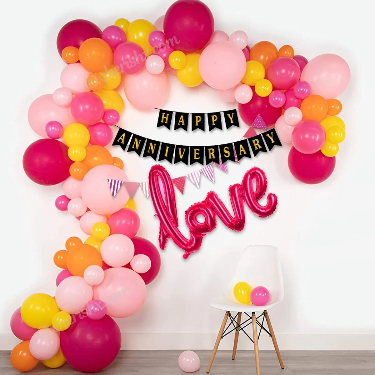 Anniversary Party Decoration Pink & Yellow 65 Pcs Anniversary Celebration Decorations Set