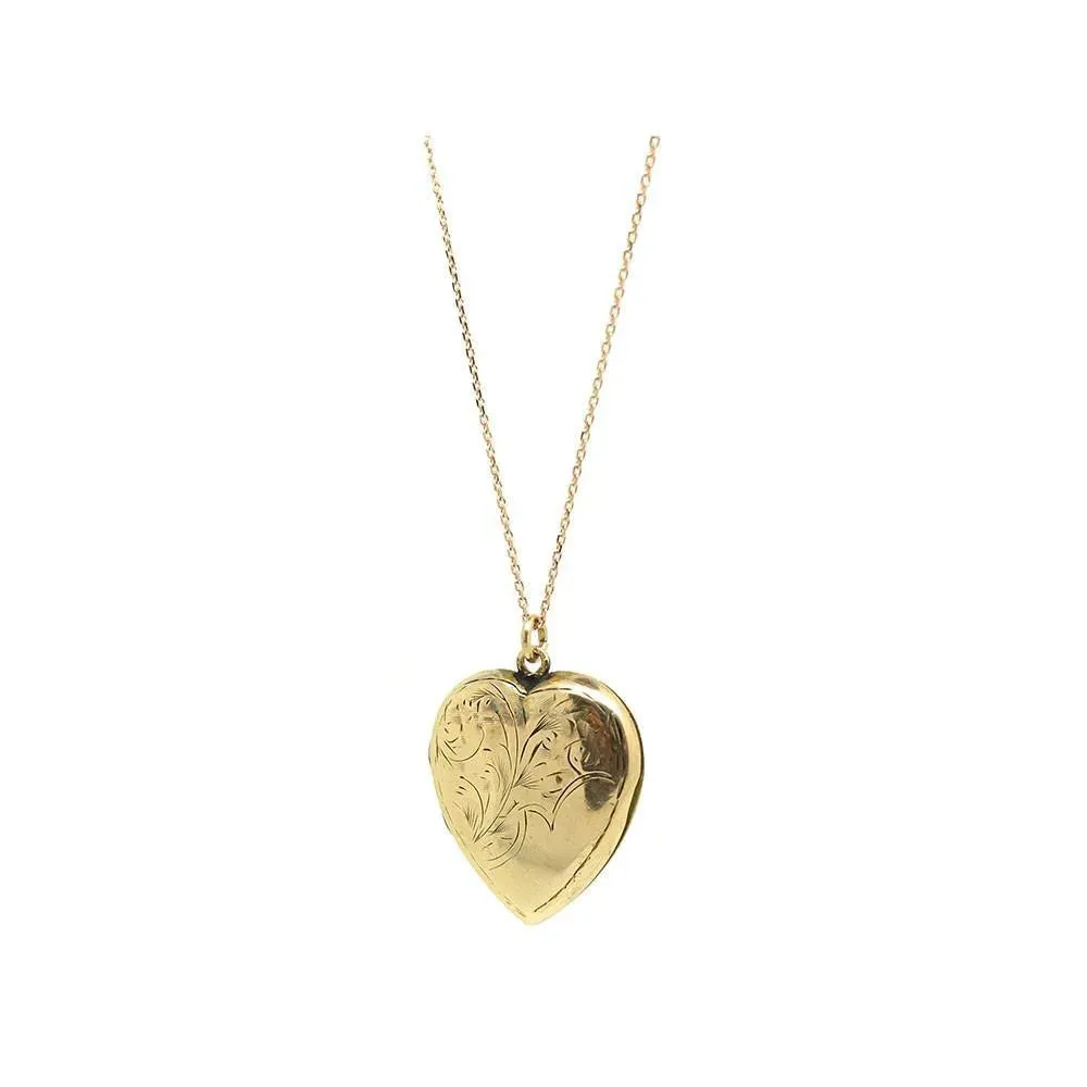 Antique Edwardian Engraved 9ct Rose Gold Heart Locket