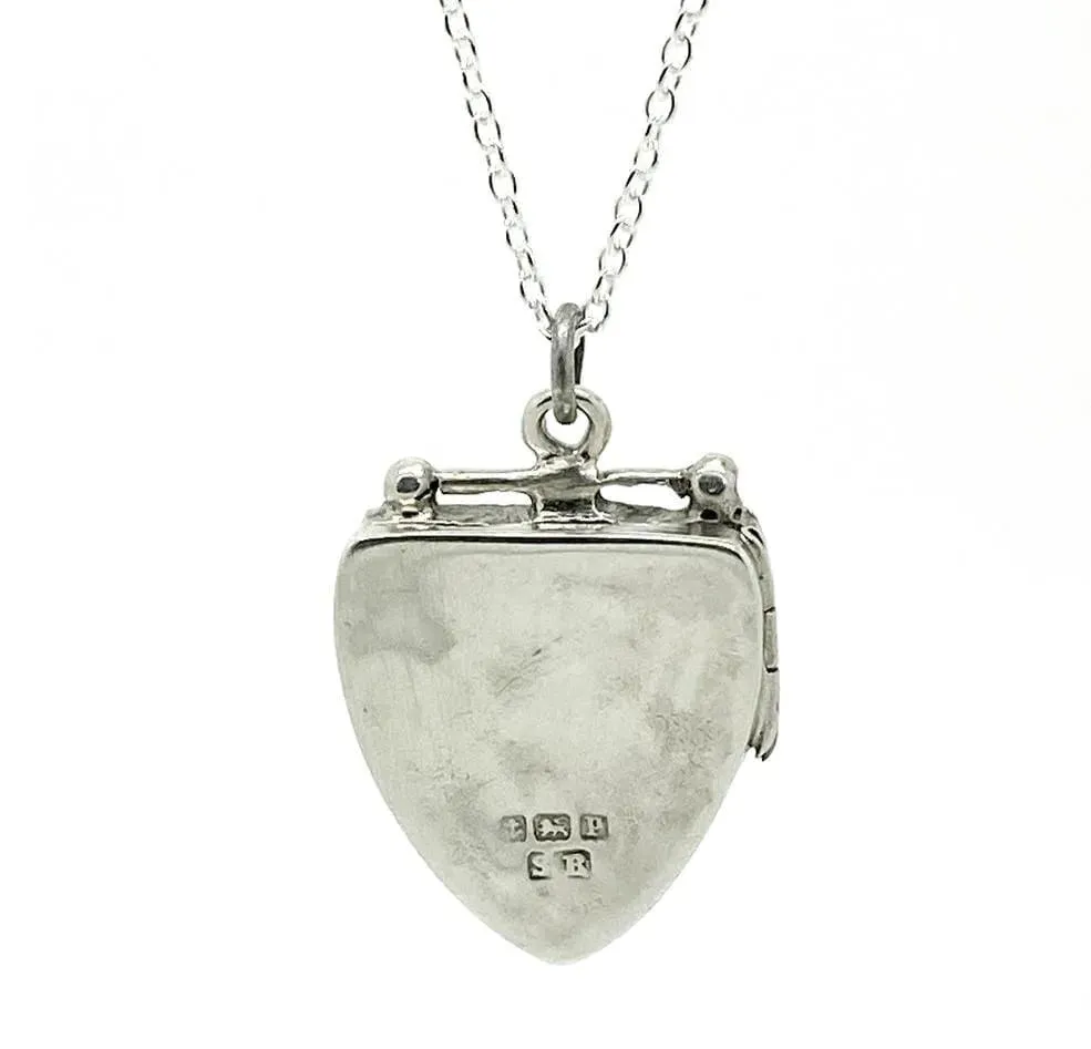 Antique George V 1914 Shield Silver Locket Necklace